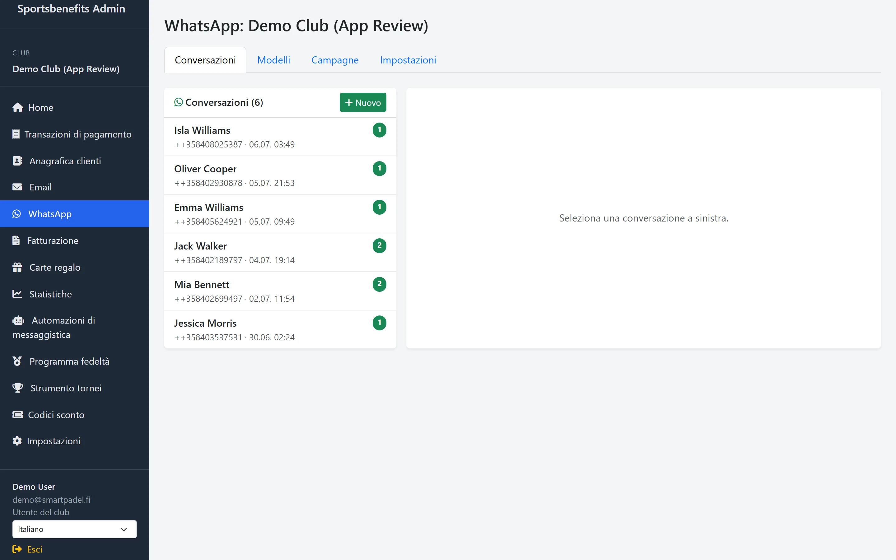 Screenshot: conversazioni WhatsApp in un'unica vista